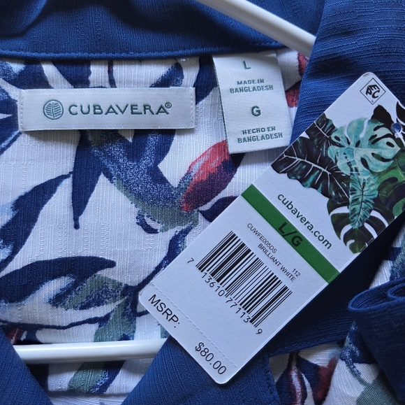 Cubavera Button-Front Watercolor Leaf Print Camp Shirt - Picture 4 of 9